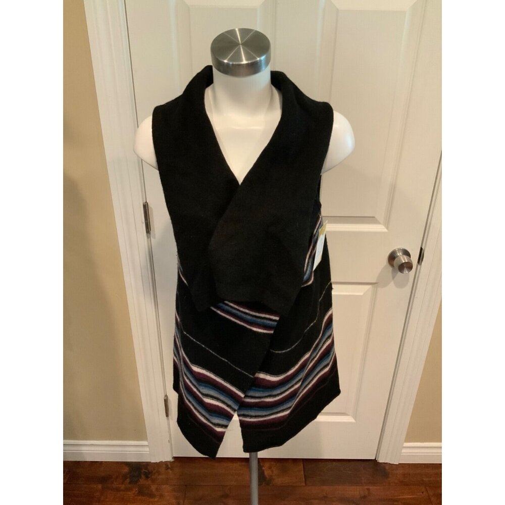 Joie Black Striped Boiled Wool Vest, W/ Asymmetrical Collar, Size S